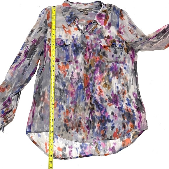 Charlie Jade 100% SILK Woman Abstract Print Art Deco Button Down Blouse Size M - Picture 7 of 12